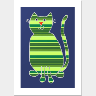 Cat Stripes Green Posters and Art